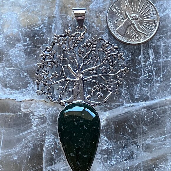 Tree With a Dark Green Stone Pendant Crystal Stone Jewelry - Picture 7 of 8
